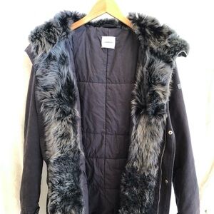 LEMPELIUS Unisex Black Parka Jacket with Lamb Fur Trim L $1700